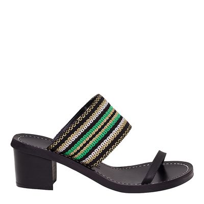 Sandália Listrado Verde Preto