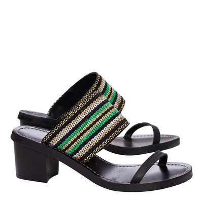 Sandália Listrado Verde Preto