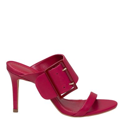 Mule salto médio fivela vermelho