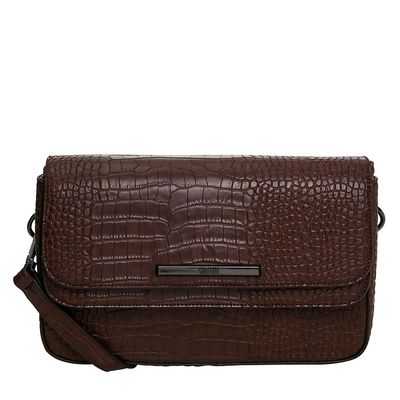 Bolsa Tiracolo Croco Marrom Escuro