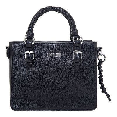 Bolsa Média Quadrada Trançada Preto
