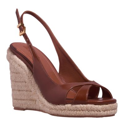 Sandália Espadrille Couro Salto Alto Marrom