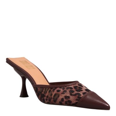 Mule Couro Pelica Soft Salto Taça Animal Print Onça