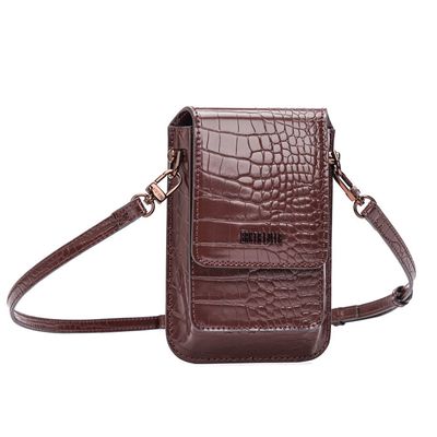 Bolsa Porta Celular Material Croco Marrom Dark Alça Transversal