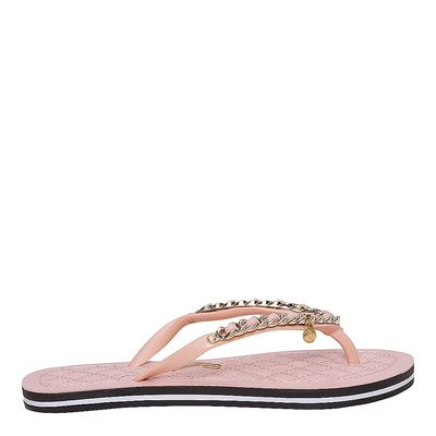 Flip Flop Corrente Dourada Rosa Claro