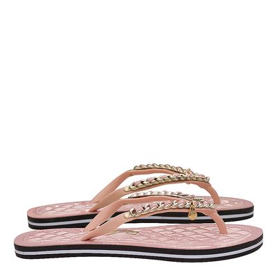 Flip Flop Corrente Dourada Rosa Claro