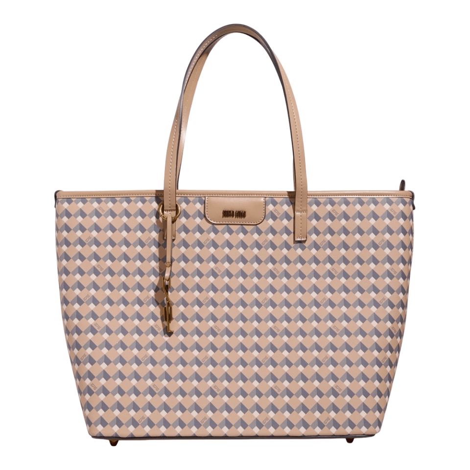 Bolsa Shopper Risco Cubos Bege Alça De Ombro