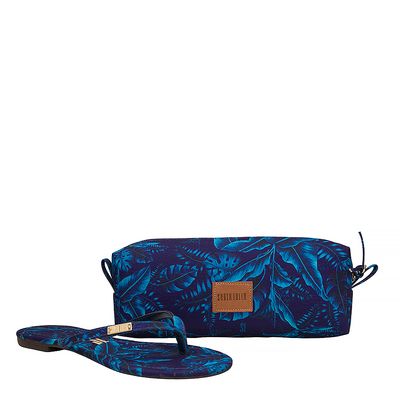 Rasteira Tricot Folhas Marinho