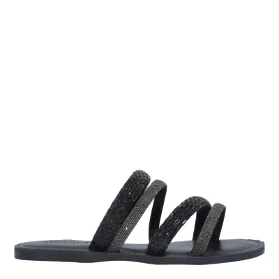 Rasteira Brilho Strass Cristal Preta