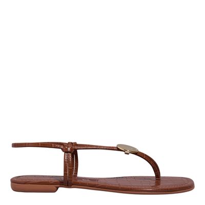 Rasteira Croco Marrom Bico Quadrado