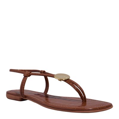 Rasteira Croco Marrom Bico Quadrado