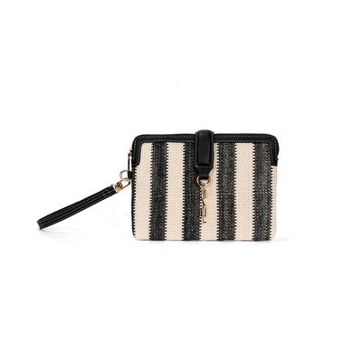 Clutch Tramado Alça De Mão Listrada Preta e Branco