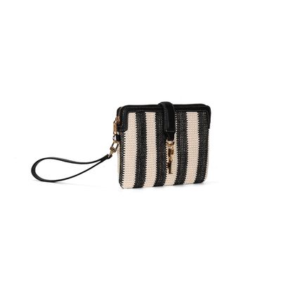 Clutch Tramado Alça De Mão Listrada Preta e Branco