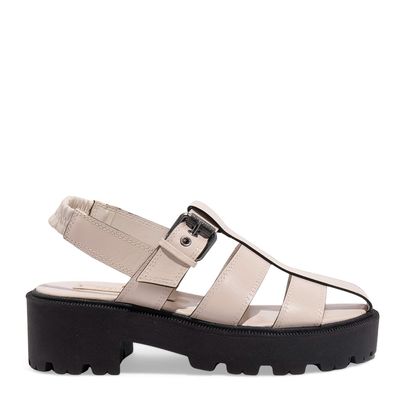 Sandália Papete Tratorada Couro Confort Bege