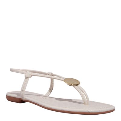 Rasteira Croco Off White Bico Quadrado