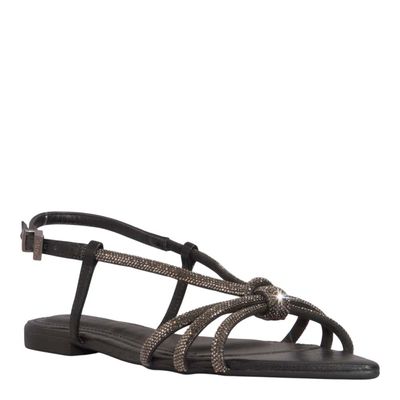 Rasteira Bico Folha Preto Brilho Strass