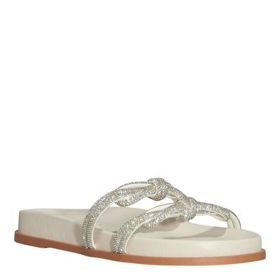 Papete Laço Brilho Strass Off White