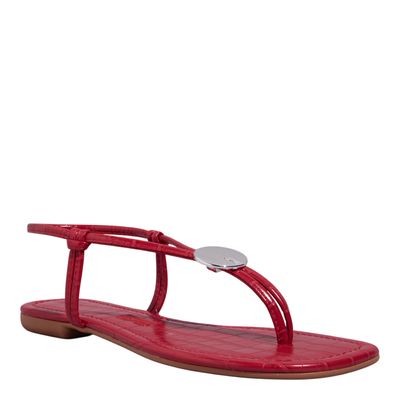 Rasteira Croco Vermelho Bico Quadrado