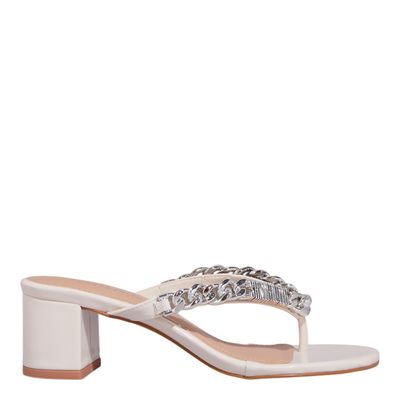 Mule De Dedo Corrente Verniz Anzeli Off White Salto Grosso