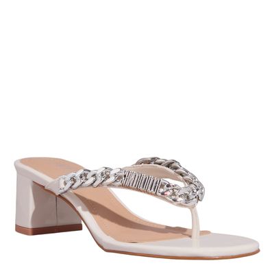 Mule De Dedo Corrente Verniz Anzeli Off White Salto Grosso