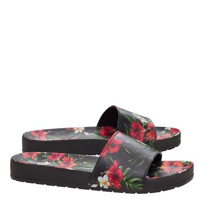Sandália Slide Infantil Preto Borracha Floral