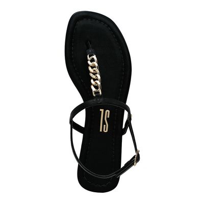 Rasteira New Couro Pelica Soft Corrente Preta