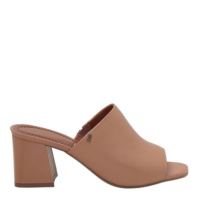 Mule Couro Salto Quadrado Bege