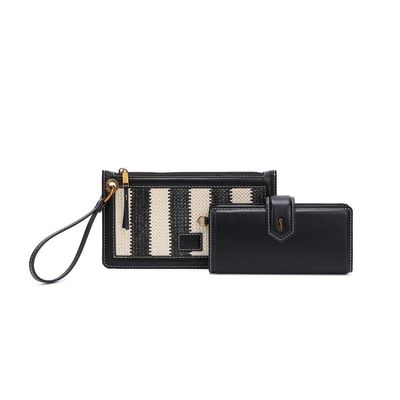 Kit Carteira Soft E Clutch Tramado Preto E Branco