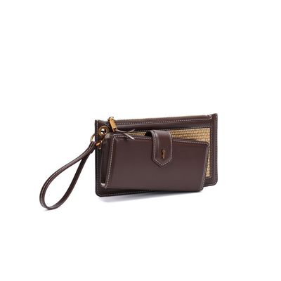 Kit Carteira Soft E Clutch Tramado Marrom Ferrugem