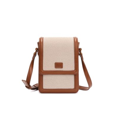 Bolsa Porta Celular Canvas Bege Alça Transversal