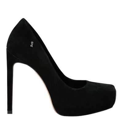 Scarpin Camurça Meia Pata Bico Quadrado Preto