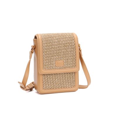 Bolsa Porta Celular Tramado Bege Alça Transversal