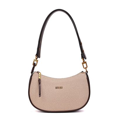 Bolsa Baguete Canvas Bege Alça De Ombro