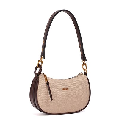 Bolsa Baguete Canvas Bege Alça De Ombro