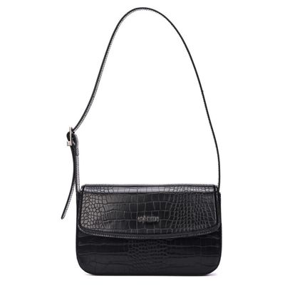 Bolsa Croco Preta Alça Ombro