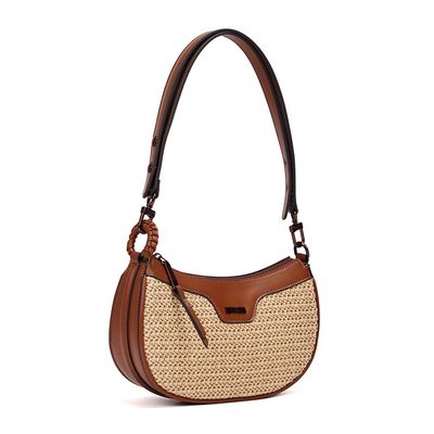 Bolsa Baguete Tramado Marrom Alça De Ombro