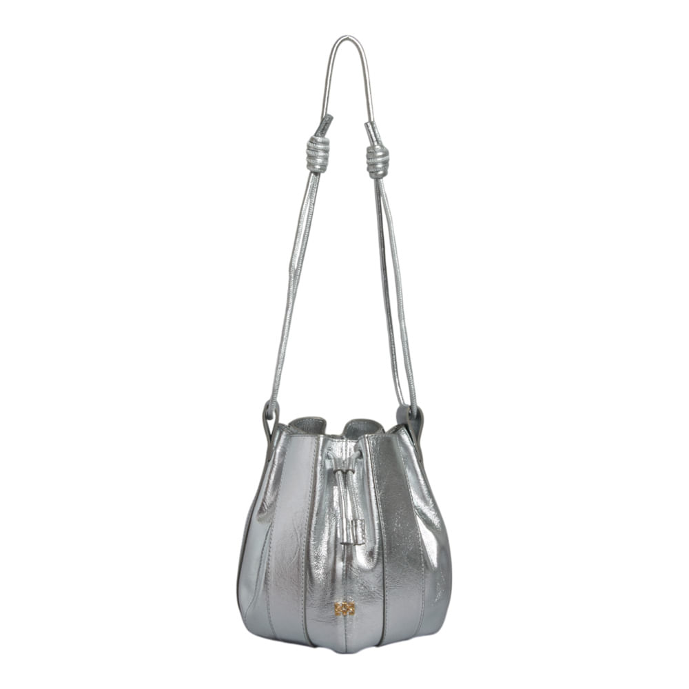 Bolsa Bucket Pequena Napa Metalizada Prata Alça Transversal - Degalls