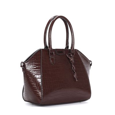 Bolsa Croco Marrom Dark Alça Dupla