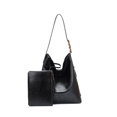 Bolsa Hobo Grande E Clutch Rústico Preto