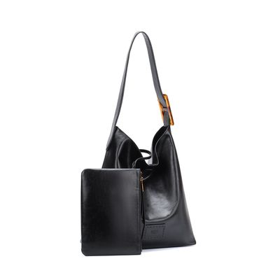 Bolsa Hobo Grande E Clutch Rústico Preto