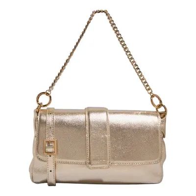 Bolsa Couro Metalizado Alça Dupla Dourada