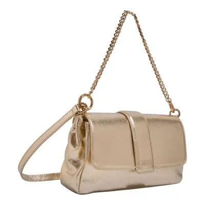 Bolsa Couro Metalizado Alça Dupla Dourada