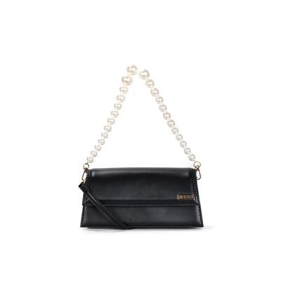 Bolsa Soft Preta Alça de Pérolas e Transversal