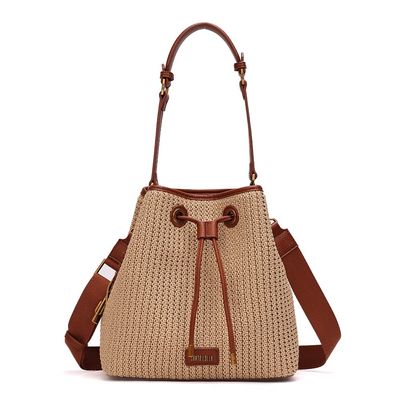 Bolsa Bucket Tramado Bege Alça Dupla