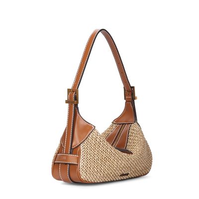 Bolsa Baguete Tramado Bege Alça De Ombro