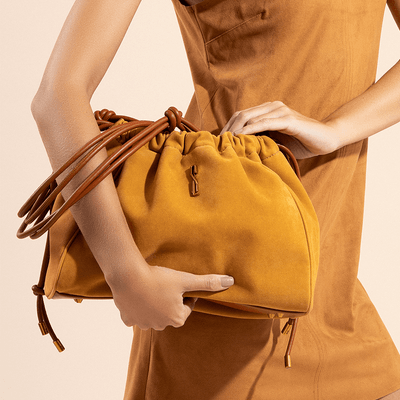 Bolsa Camurça Amarelo Mostarda Alça Ombro