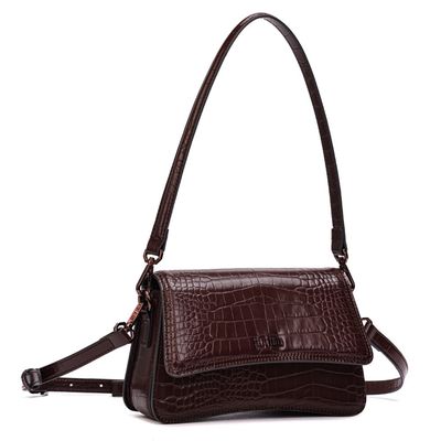 Bolsa Pequena Croco Marrom Dark Alça Dupla