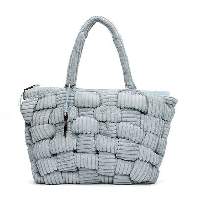 Bolsa Grande Atoalhado Azul Alça Ombro