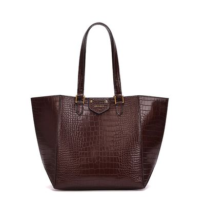 Bolsa Grande Croco Marrom Dark Alça Ombro