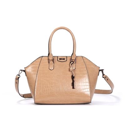 Bolsa Croco Bege Alça Dupla